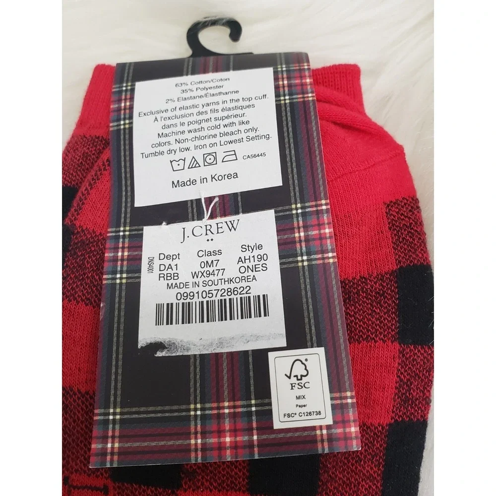 NEW J.Crew Women's Socks 1 pair‎ Red Plaid Trouser Buffalo Black Red Holiday